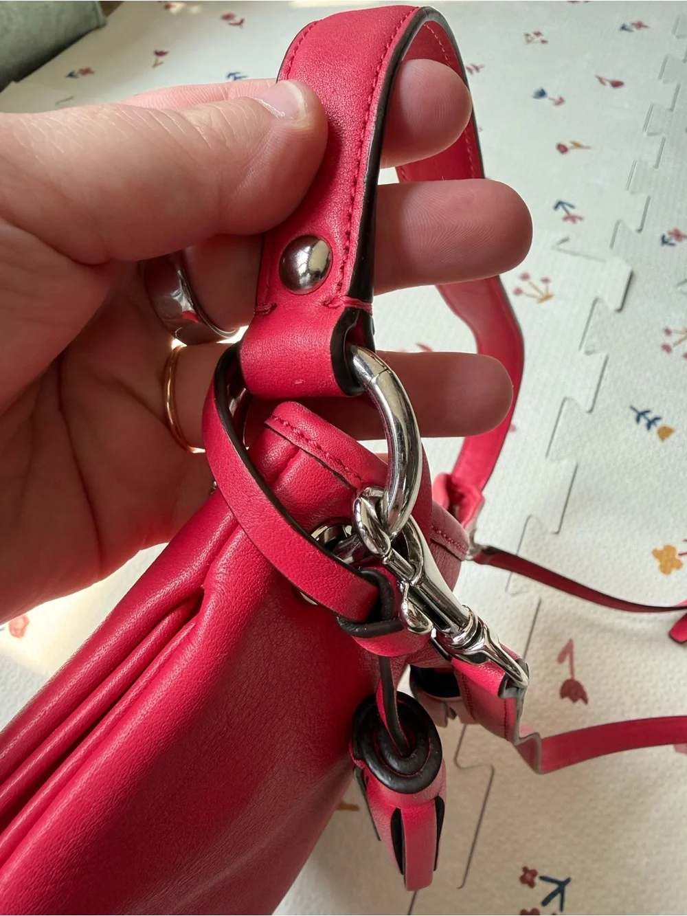 Coach Bright Pink Leather Shoulder Bag with Tassels